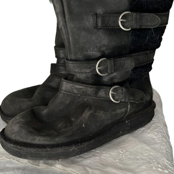 UGG Women's Becket Black Leather Boots 1005380 Moto - Picture 2 of 7